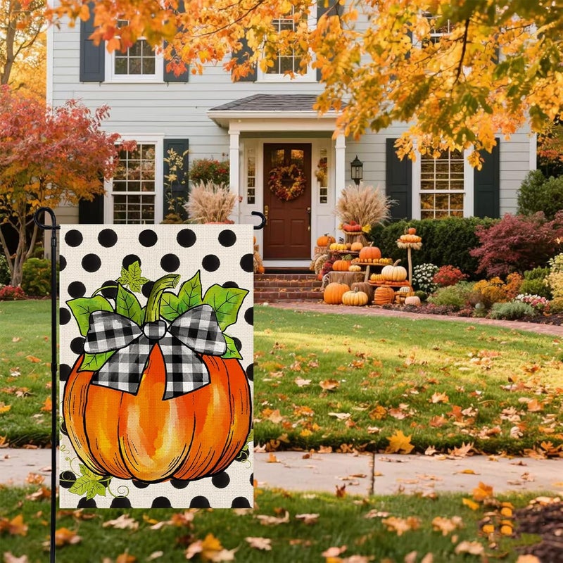Agroon Hello Fall Pumpkin Garden Flag 12x18 Inch, Double Sided Autumn Thanksgiving Holiday Burlap Yard Flag for Outdoor Decoration - Image 4